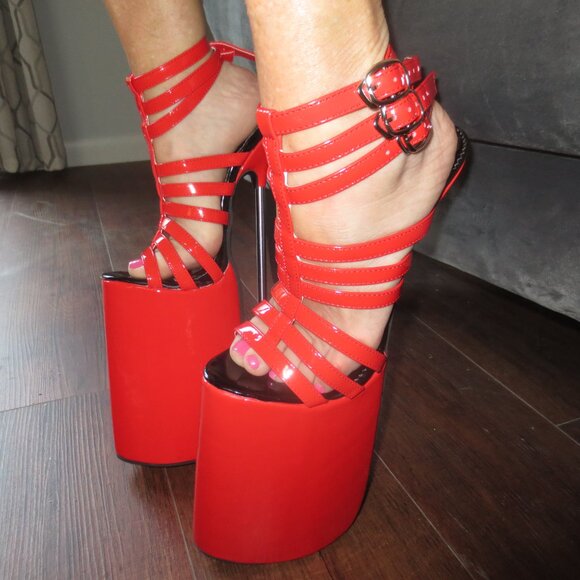 EXTREME Platform Red High Heel Sandals with Metal Heels - Picture 3 of 9